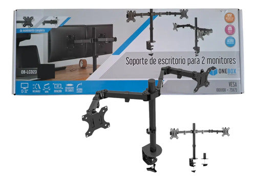 Soporte Escritorio Doble Brazo Con Base Onebox Lcd-23 Cta Color Negro