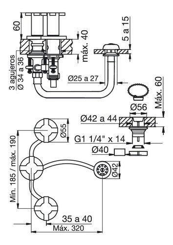 Griferia Juego Para Bide Fv 0295/d7 Alerce Cromo Tio Musa