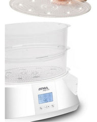 Vaporera Digital Atma Va8121 900w Timer 3 Bandejas Alarma Color Blanco