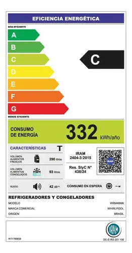 Heladera Whirlpool Wrm46mkdim Inverter Xpert No Frost 383l Plateado