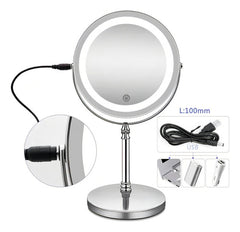 Espejo Tocador Aumento 10x /20cm Pie Carga Usb Luz Led Cts Marco Plateado