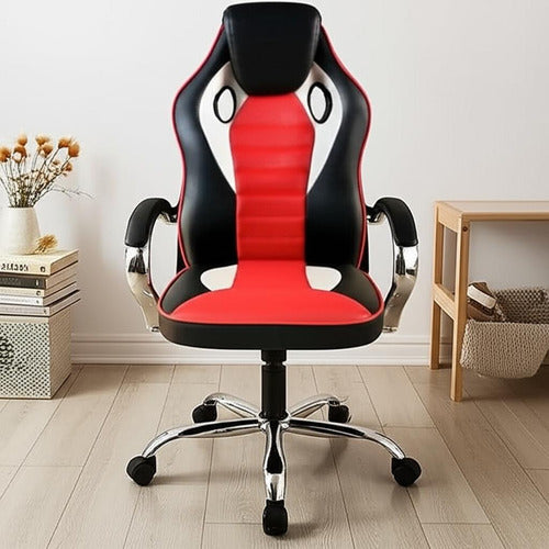 Silla Gamer Vivendi Oc065 Rojo Con Reclinación Y Altura Ajustable Ecocuero - Polipropileno
