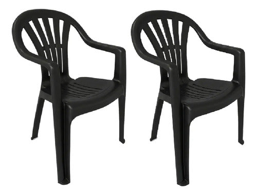 2 Sillas Plasticas Apilables H:100k Interiores Exteriores Tm Negro Lisa