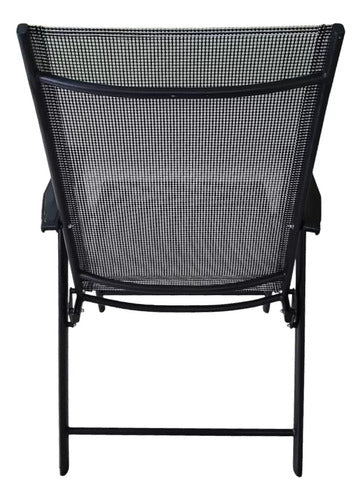 Combo 4 Sillas Plegable Jardin Ratan 1 Mesa 80cm Vidrio Caño Negro Lisa