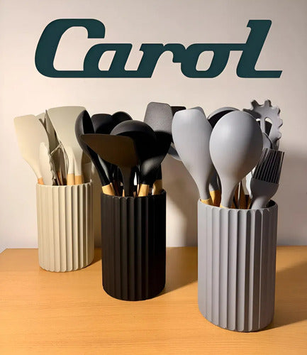 Set De Utensillos Cocina Silicona Mango Madera Carol