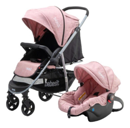 Cochecito Travel System Bebesit 1390ts-f Manillar Rosa Cts Rosa Plateado