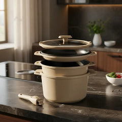 Set De Bateria Carol 6 En 1 Cacerola Bifera Colador Beige