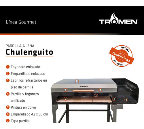 Parrilla Tromen Chulenguito A Leña Con Fogonero Y Tapa Chulenguito