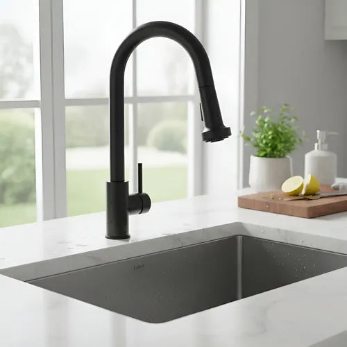 Griferia Monocomando Cocina Con Rociador Fv Huemul 412/n9-ng Negro Mate