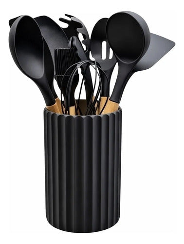 Set De Utensillos Cocina Silicona Mango Madera Carol