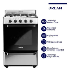 Cocina Multigas Drean Cd5602ai0 Inox 56cm 4 Hornallas Cs Gris