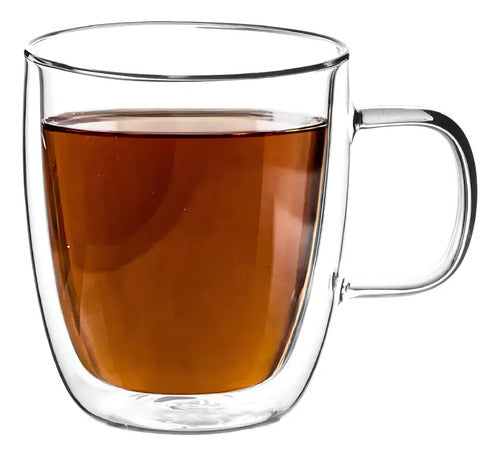 Set Carol De 2 Tazas De Vidrio Doble Pared + 2 Bandejas Blanco