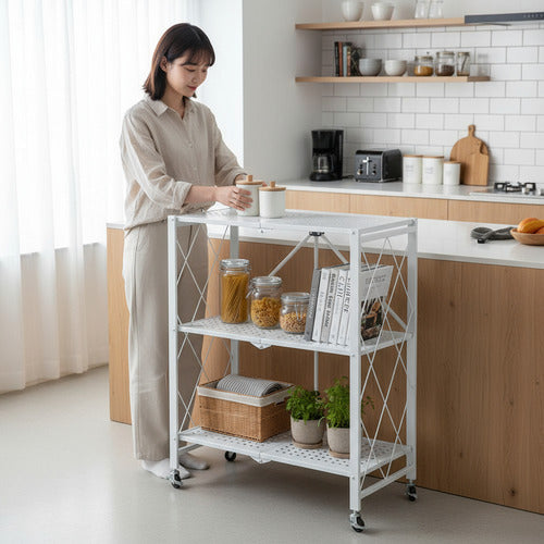 Organizador Multiuso 3 Estantes Plegable Ruedas Tm Blanco Cs