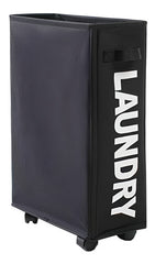 Cesto De Ropa Sucia Con Ruedas Plegable Compacto Rectángular Negro