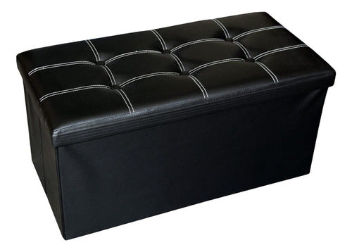 Puff Doble Baulera Plegable Guardado De 76x38cm Negro