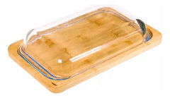 Fuente Asadera Vidrio Templado Tabla Bambú 29 Cm Carol Marrón Claro