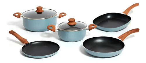 Set Bateria Cocina 7 Pz Carol Antiadherente Cacerola Sarten Azulino