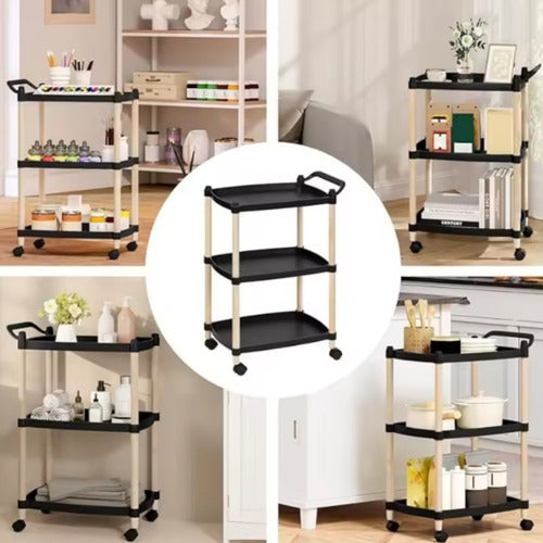 Mesa Carro Bar 3 Estantes Con Ruedas Vivendi 11410 Negro