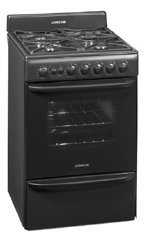 Cocina A Gas Longvie 13501g 56cm Grafito Cajón Parrilla Negro