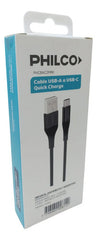 Cable De Datos Philco Conexion Usb-a A Usb-c Quick Charge Negro