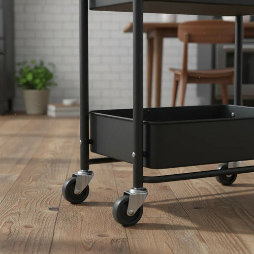 Carro Organizador Metal Negro Plegable 3 Estantes C/ruedas C Negro