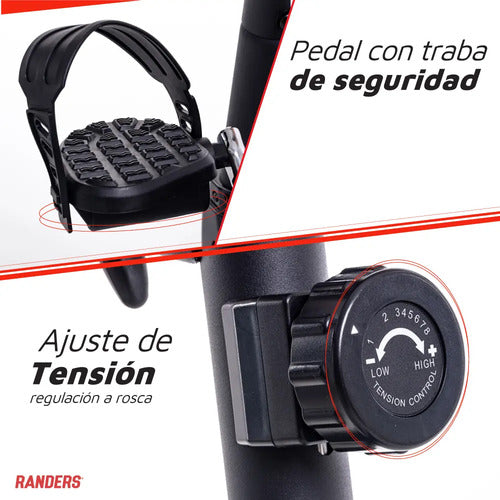 Bicicleta Fija Magnetica Randers Arg-456 8 Niveles H:100k Ct Negro