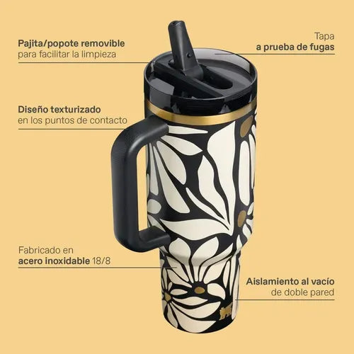 Vaso Quencher Térmico Stanley Protour 887ml Wild Blooms Frio Negro Protour Flipstraw