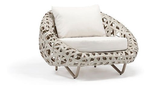 Juego De Sillones Mesita Living Jardin Exterior Ratan Curl Gris Curl