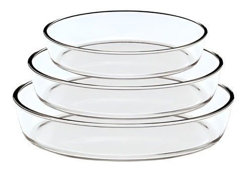 Juego De 3 Asaderas Bandejas Ovaladas Vidrio Templado Color Transparente