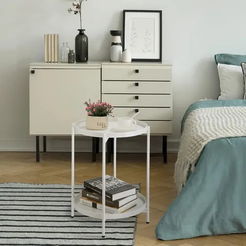Mesa Ratona Mesa De Arrime De Luz Metal 2 Estantes Vivendi Blanco