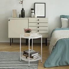 Mesa Ratona Mesa De Arrime De Luz Metal 2 Estantes Vivendi Blanco