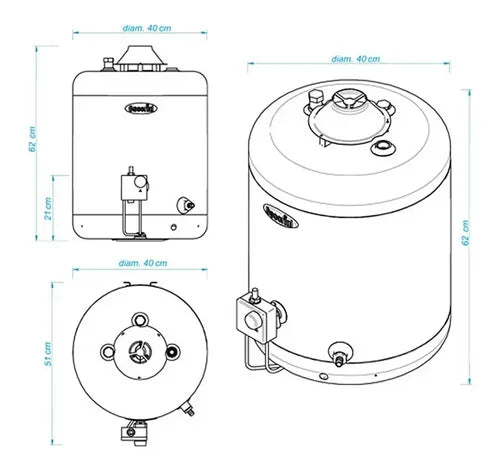 Termotanque A Gas Escorial 45l Apto Para Colgar Y Apoyar Blanco