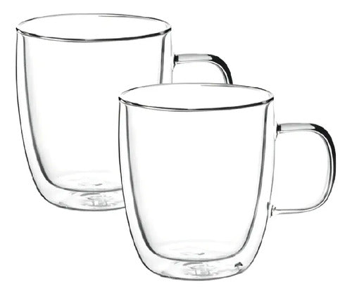 Set Carol De 2 Tazas De Vidrio Doble Pared + 2 Bandejas Blanco