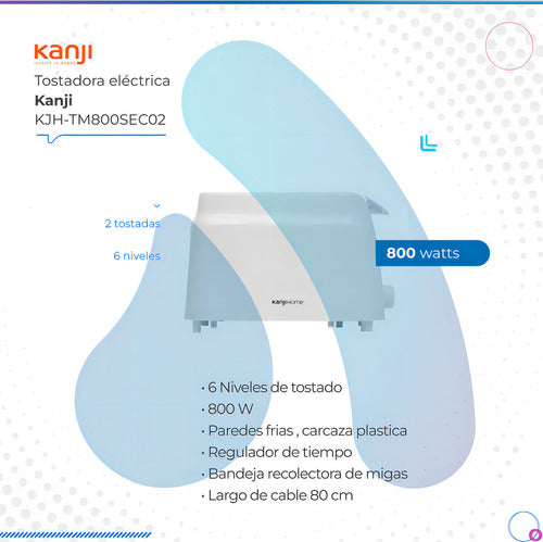 Tostadora Kanji Tm800sec02 2 Rodajas 800w Reg Tiempo Color Blanco
