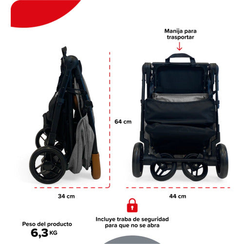 Cochecito Paseo Bebesit 1321a T-flex Gris Reclinable 15kg Cs - Gris - Negro