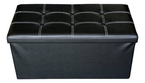 Puff Doble Baulera Plegable Guardado De 76x38cm Negro