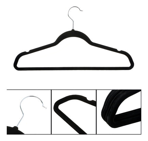 Perchas Slim Terciopelo Antideslizante Delgadas X 5 Tio Musa Color Negro