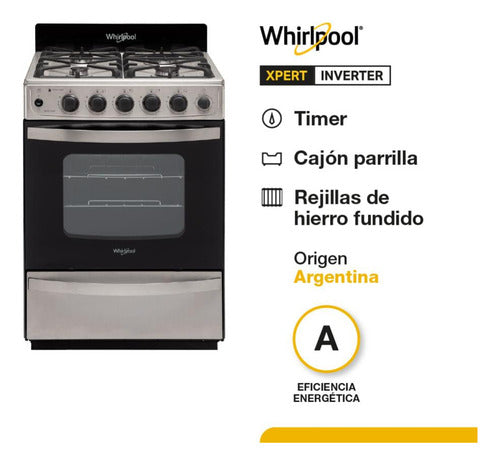 Cocina Whirlpool Multigas 56 Cm Inox Wfx57di