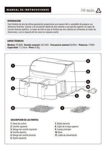 Freidora De Aire Ultracomb Fr-8626 11,2 Litros Con Control De Temperatura Y Superficie Antiadherente Negro