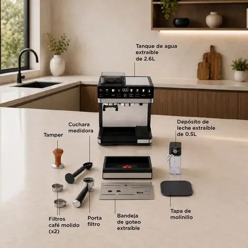 Cafetera Smartlife Expresso Digital Con Molinillo Ecgdm5750 Inox / Negro