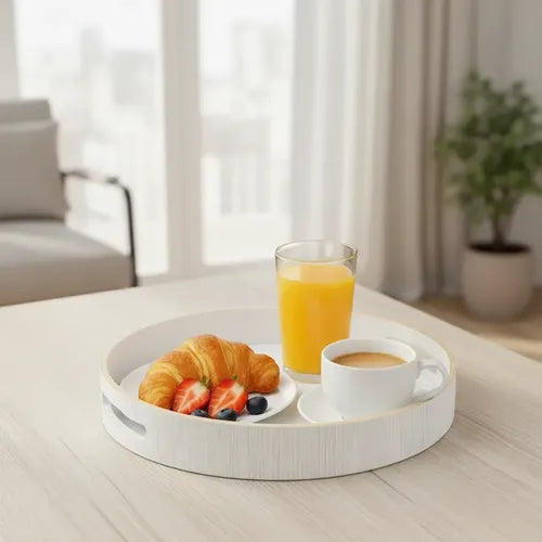 Bandeja Redonda Merienda C/asas Carol Blanca De 35 X 5 Cm Blanco