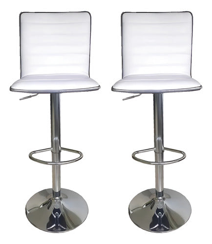 2 Banquetas Altas Taburete Tapizado Respaldo Blancas Vivendi Cromado Blanco