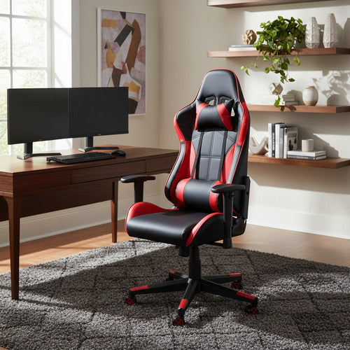 Silla Reclinable Para Oficina Pc Gamer Vivendi Negro Rojo Negro