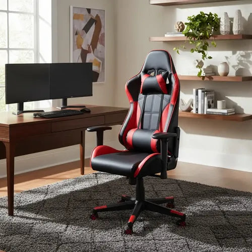 Silla Reclinable Para Oficina Pc Gamer Vivendi Negro Rojo Negro