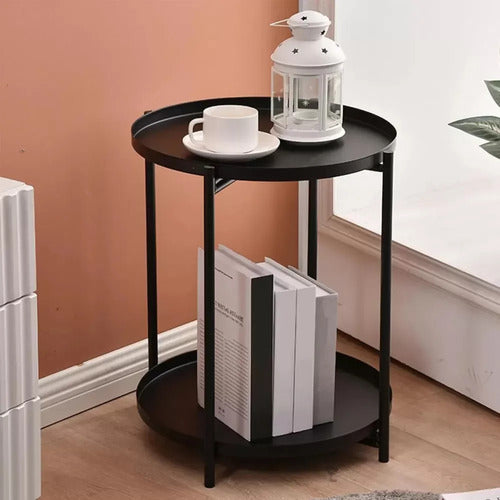 Mesa Ratona Mesa De Arrime De Luz Metal 2 Estantes Vivendi Negro