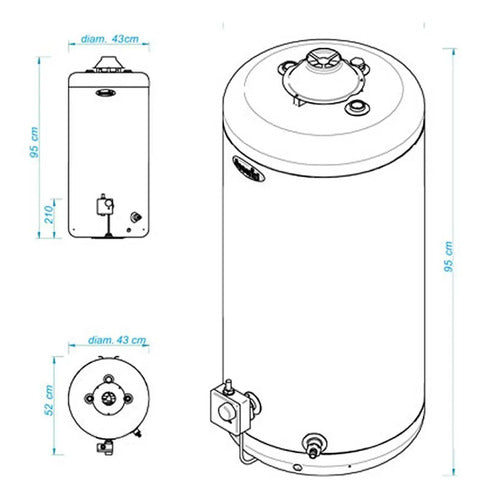 Termotanque Multigas Escorial 80l Protección Anti Corrosión Blanco