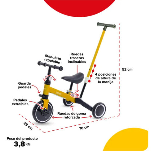 Triciclo Con Manija 2 En 1  Camicleta Bebesit Sl-2023-a Amarillo