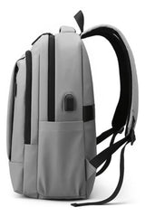 Mochila Porta Notebook De Viaje Urbana De Tela Usb Gris Gris Liso