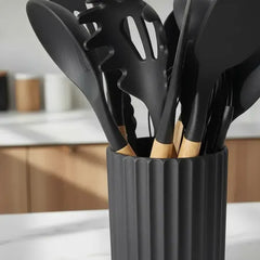 Set De Utensillos Cocina Silicona Mango Madera Carol