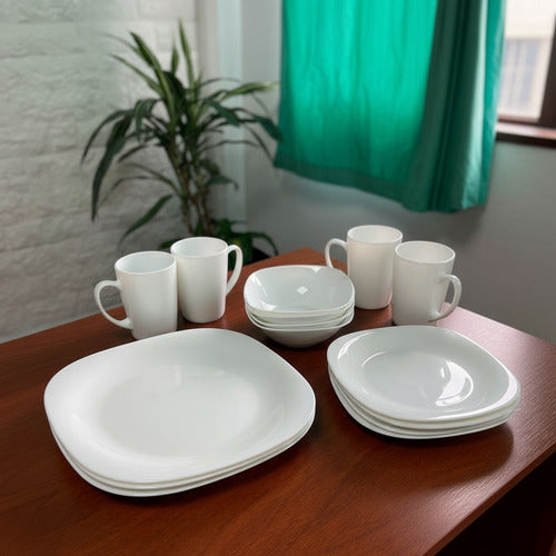 Juego Vajilla De 16 Piezas Carol Cuadrado Playo Postre Jarro Blanco Cuadrado